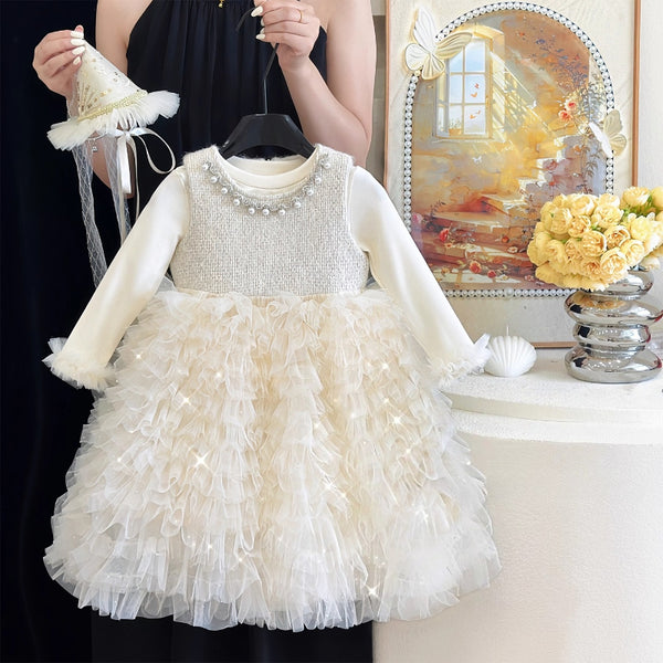 Girls' Autumn Birthday Cake Princess Dress Bottoming Shirt Two-Piece Set