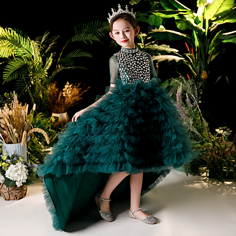 Baby Girl  Green Ball Gown Birthday Party Princess Trailing Dress Toddler Christmas Dress