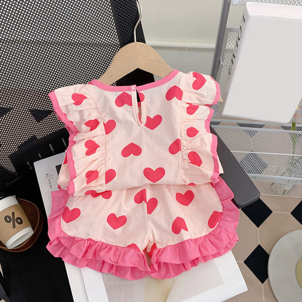 Cute Baby Girl Love Butterfly Sleeve Top and Shorts Two-piece Set