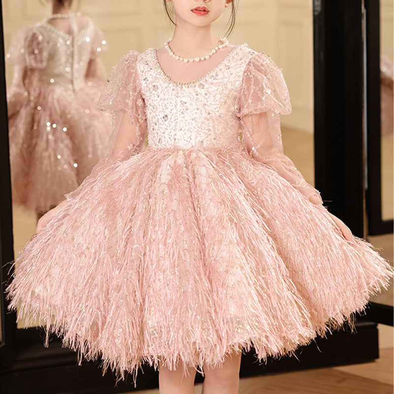 Elegant Baby Girls Pink Beauty Pageant Sequin Dress Toddler Birthday Dress