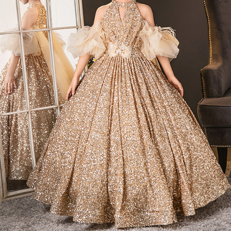 Girls Birthday Gold Dress Children's Sequin Princess Dress marryshe Girls Birthday Gold Dress Children's Sequin Princess Dress marryshe