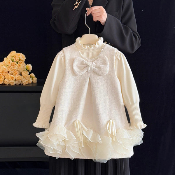 Girls Christmas Sequin Birthday Fluffy Princess Dress Bottoming Shirt Two-Piece Set