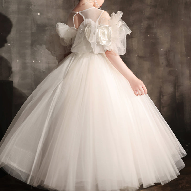 Flower Girl White Wedding Dress Girl Birthday Prom Princess Dress