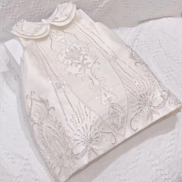Girls White Sequin Dress Children's Birthday Dress Girls Baby Collar Dress