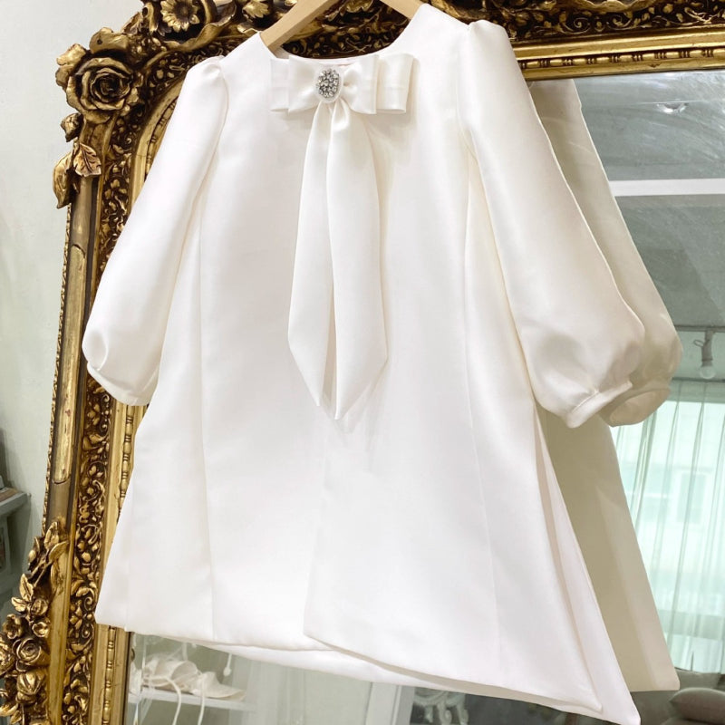Elegant Baby Long-sleeved Birthday Simple A-line Dress Toddler Christening Dress
