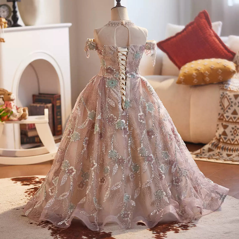 Girls Prom Dress Children Pink Birthday Dress Girl Party Princess Dress