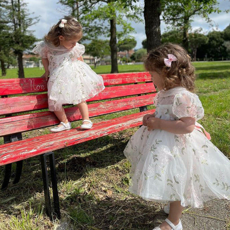 Toddler Girl Birthday Party Dress White Puffy Sleeves Flower Girl Dress Princess Dress, Green / 9-10 Years (150cm)