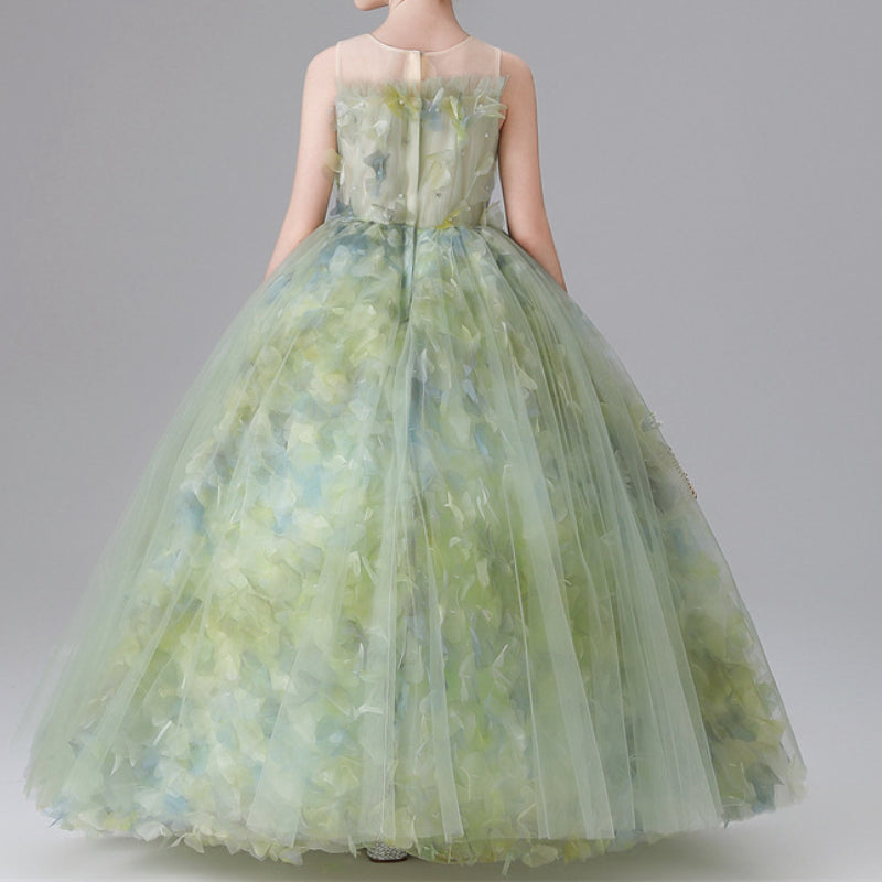 Girls Green Elegant Dress Children Birthday Princess Dress