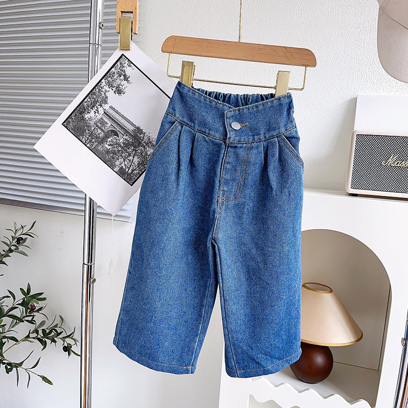 Girls Lapel Denim Suit Children's Two-piece Suit