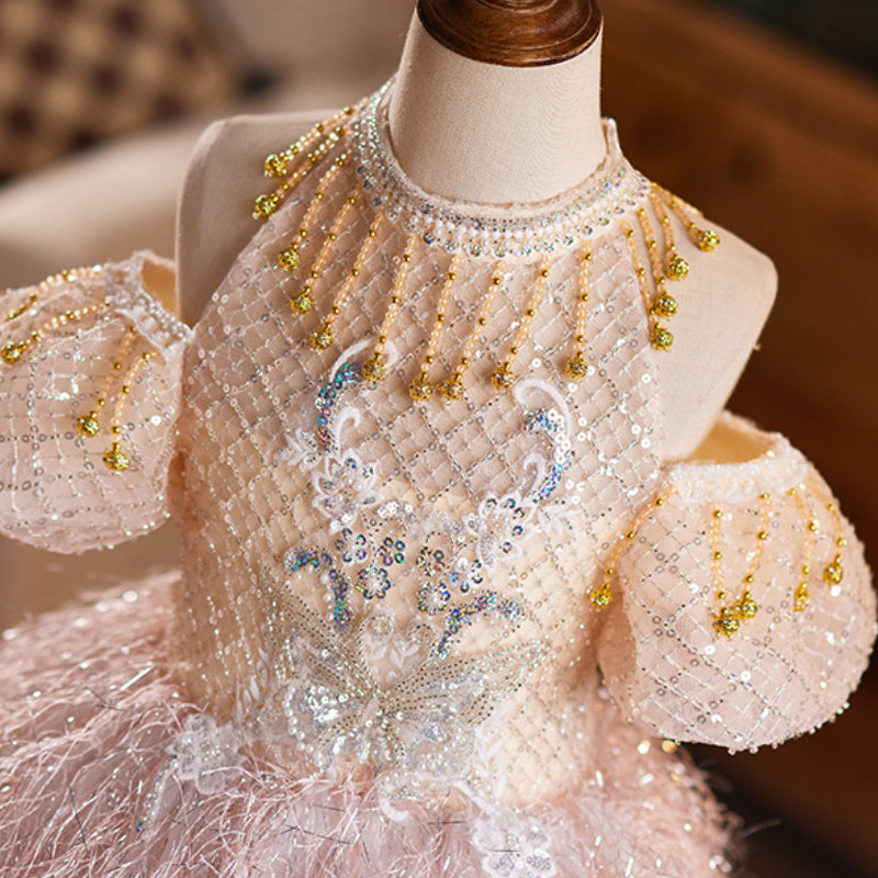 Girls Pink Ball Dress Children's Birthday Princess Dress