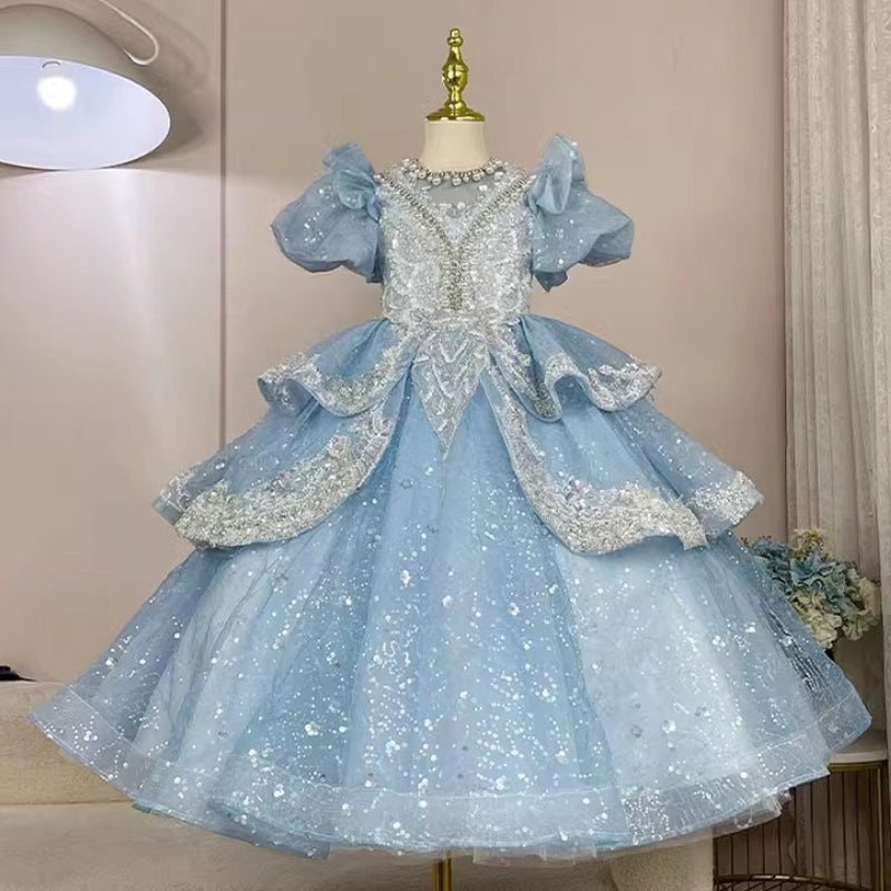 Children's Pink Birthday Dress Flower Girl Wedding Princess Dress