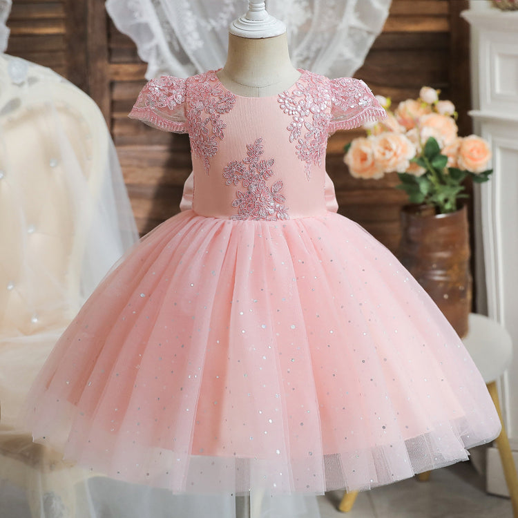 Toddler Birthday Party Wedding Sequin Bow Mesh Christening Princess Dress