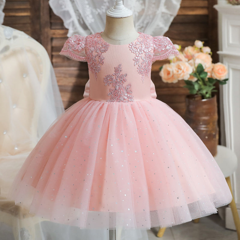 Toddler Birthday Party Wedding Sequin Bow Mesh Christening Princess Dress