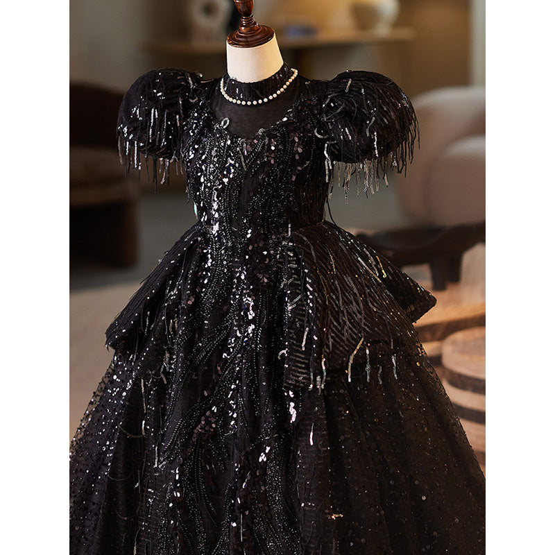 Girls Black Birthday Dress Flower Girl Puff Princess Dress