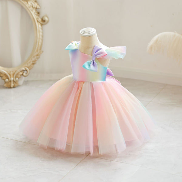 Elegant Baby Bow Flower Girl Dress Sleeveless Tulle Puffy Princess Dress Toddler First Communion Dress