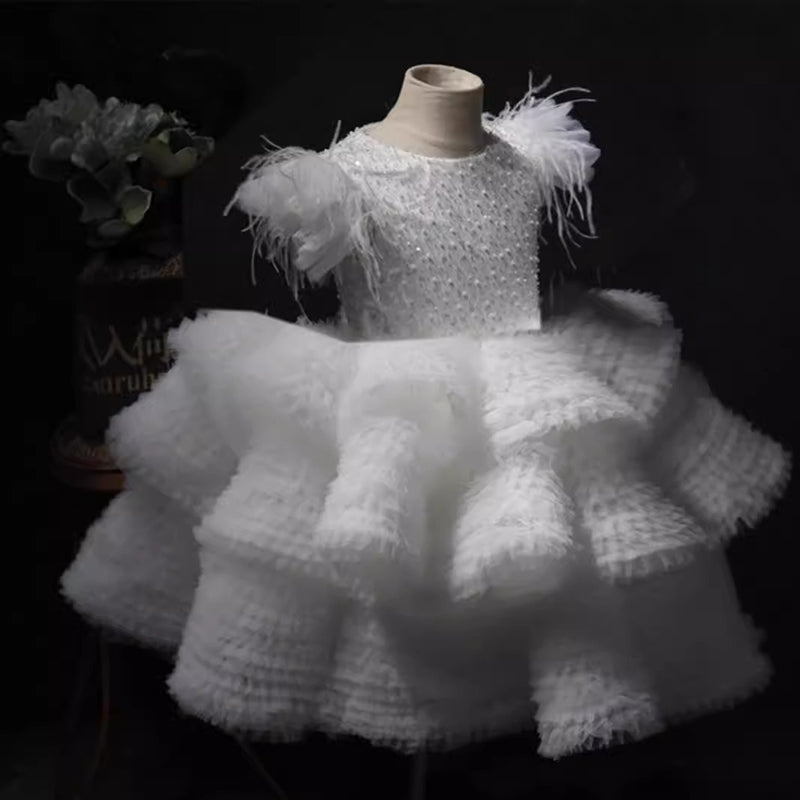 Children's Short Birthday Dress White Pearl Sequin Princess Dress marryshe Children's Short Birthday Dress White Pearl Sequin Princess Dress marryshe