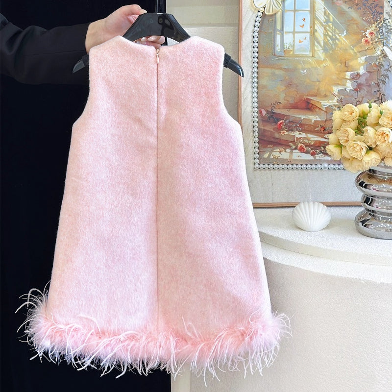 Girls' Winter Princess Coat Vest Dress Two-piece Set