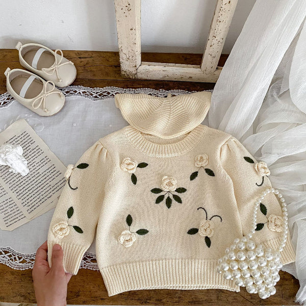 Cute Baby Girl Flower Embroidered Sweater