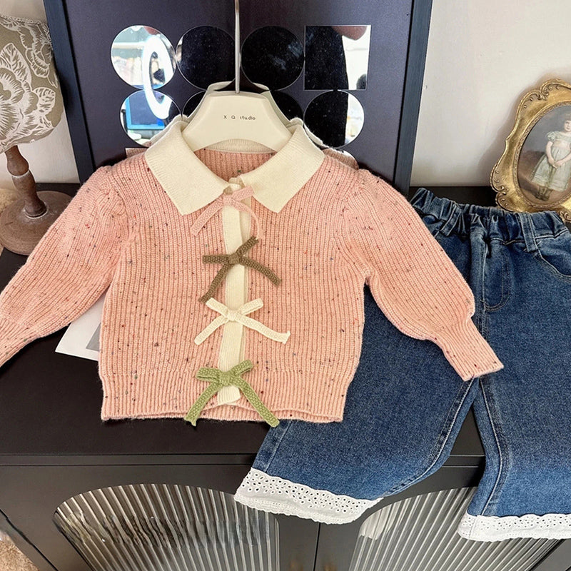 Girls' Bow Sweater Spring and Autumn Style