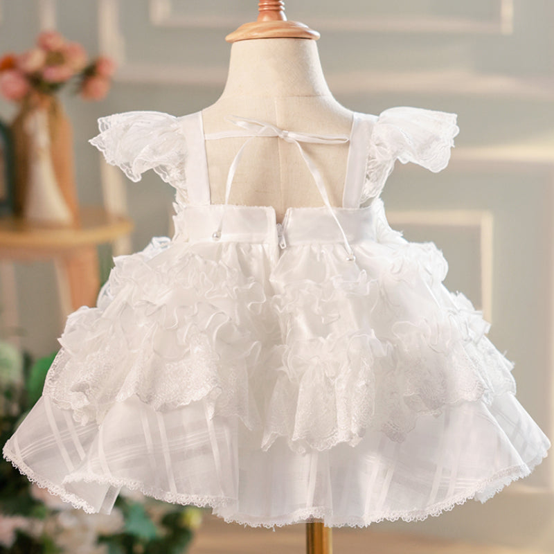 Flower Girl Dress Toddler Prom Dress Pageant White Fluffy Princess Dress