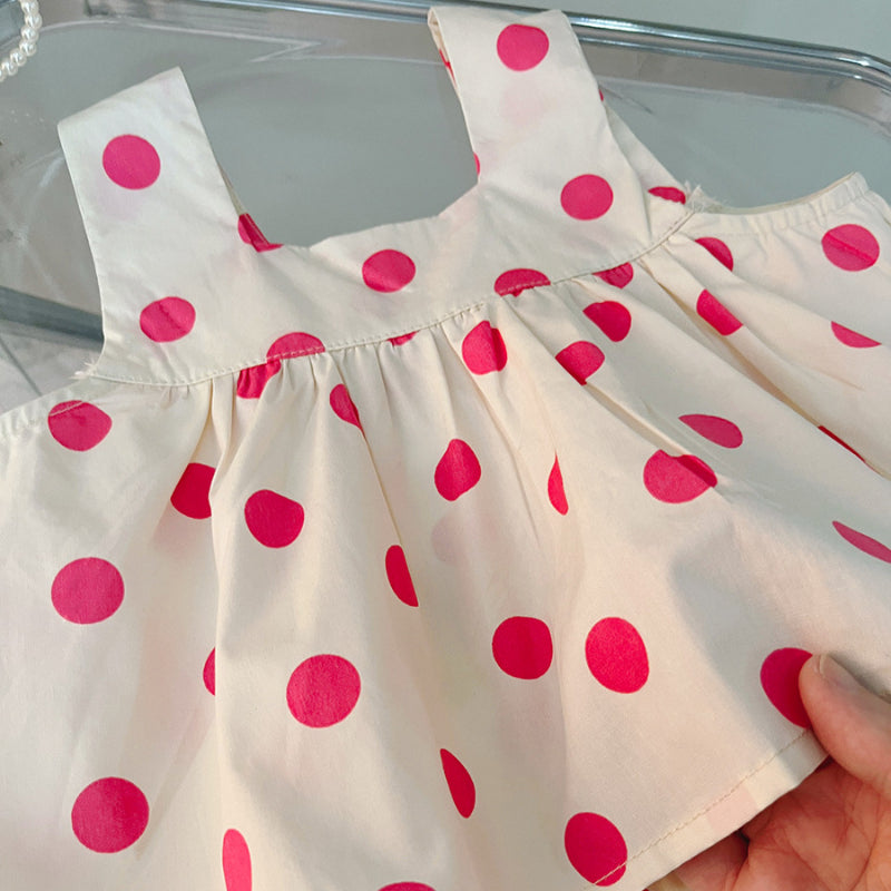 Girls Summer New Polka Dot Bow Top Shorts Two-piece Set