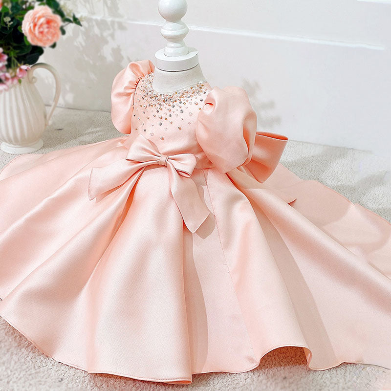 Baby Girl First Communion Dress Back Bow Zipper Princess Dress
