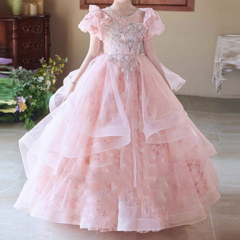 Girls Birthday Dress Girl Pink Princess Dress Children's Pageant Dress