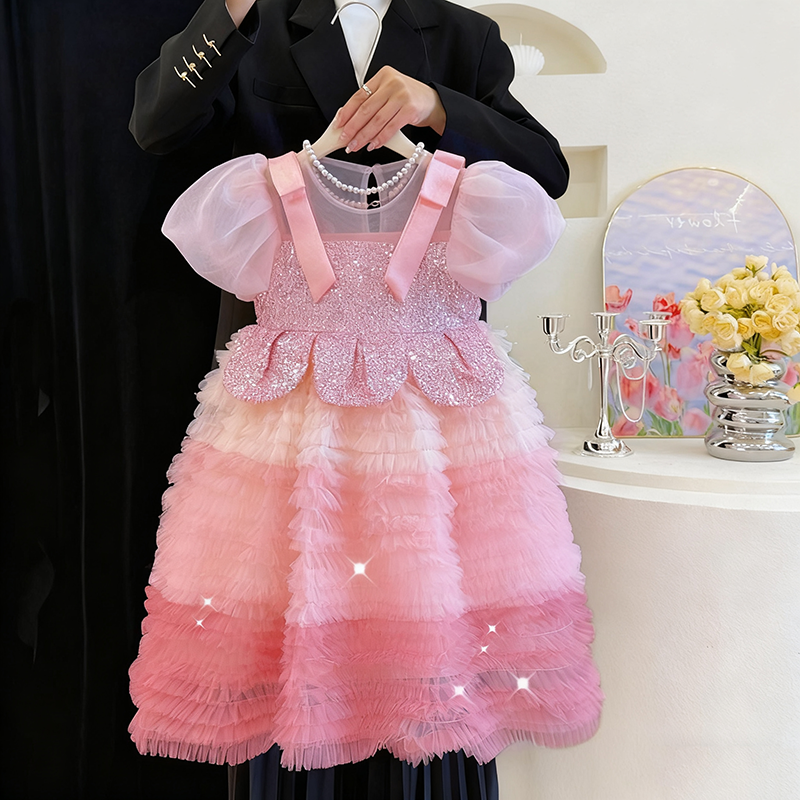 Childrens Birthday Dress Girls Princess Dress Flower Girls Pink Dress