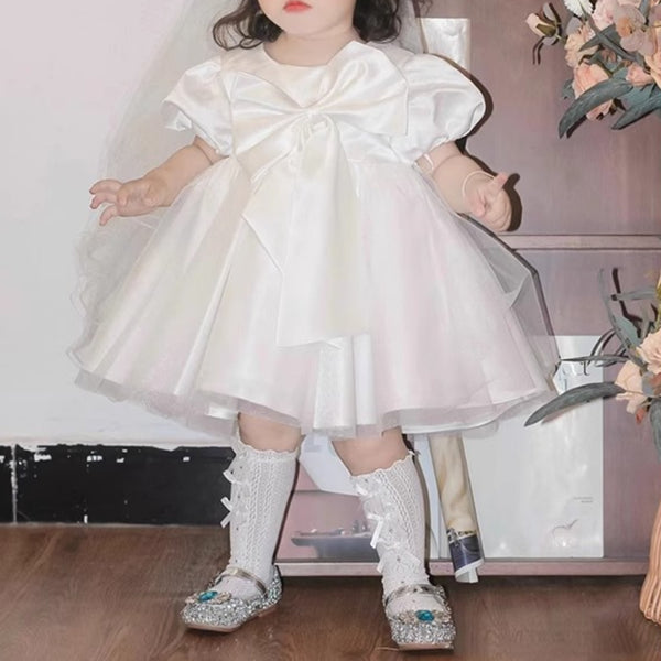 Baby White Communion Dress Girl Birthday Puffy Princess Dress