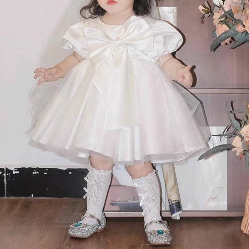 Baby White Communion Dress Girl Birthday Puffy Princess Dress