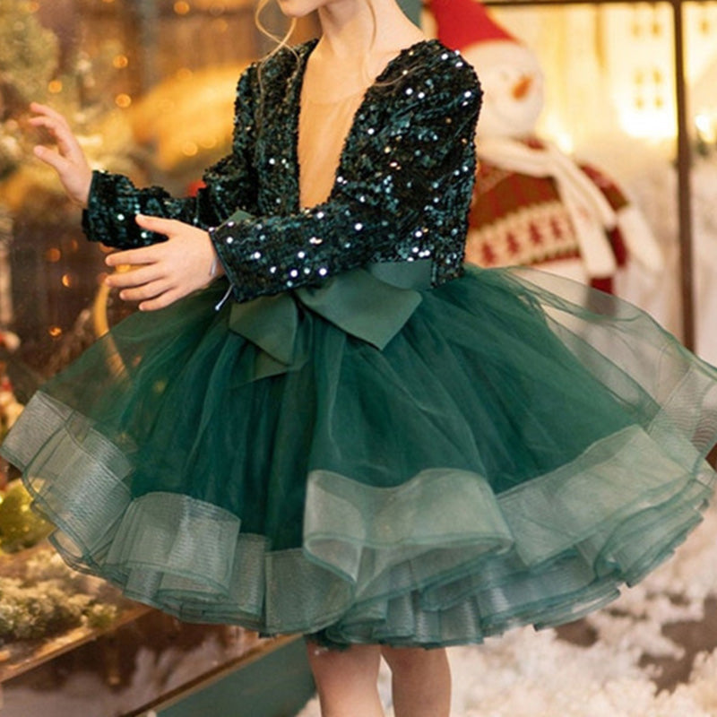 Elegant Baby Girl Sequins Christmas Dress Toddler Birthday Party Ball Gown