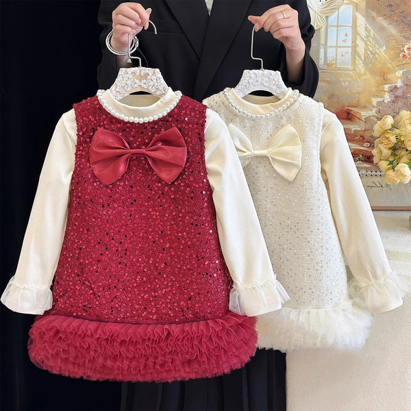 Girls' New Autumn Cute Birthday Dress Bottoming Shirt Two-piece Set