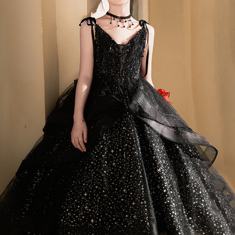 Girls Black Dress Girls Birthday Princess Dress Children's Prom Dress, Black / 11-12 Years (160cm)