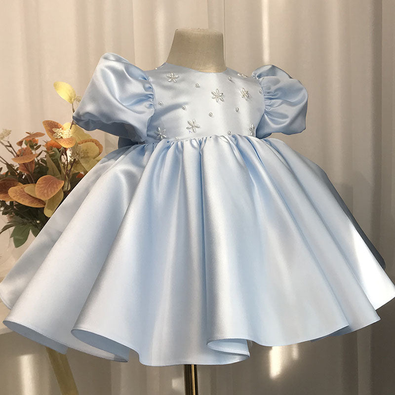 Toddler Prom Dress Girl Baptism Communion Dress Satin Puffy Princess Dress