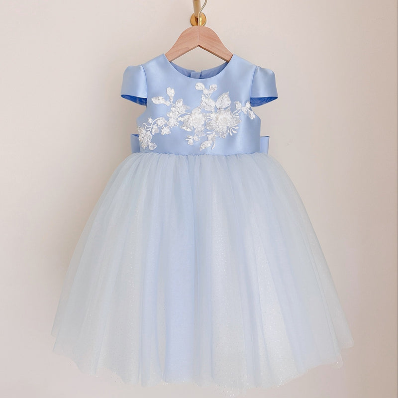 Girls Birthday Sequin Dress Children Party Bow Princess Dress