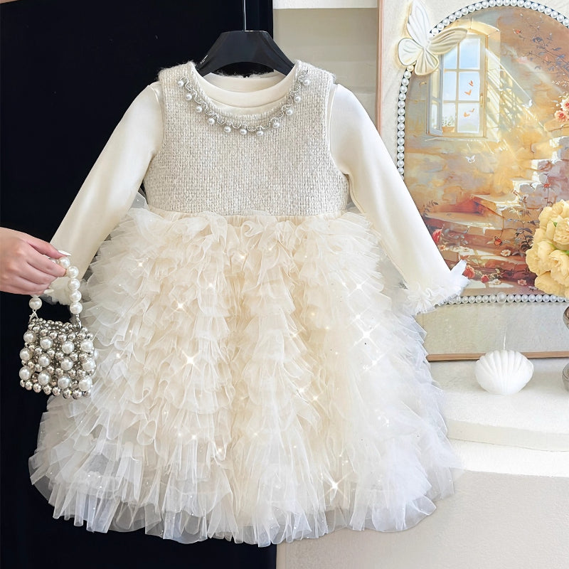 Girls' Autumn Birthday Cake Princess Dress Bottoming Shirt Two-Piece Set
