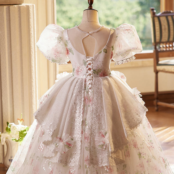 Elegant Baby Puff Sleeve Ball Dress Toddler Birthday Costume Princess Dress
