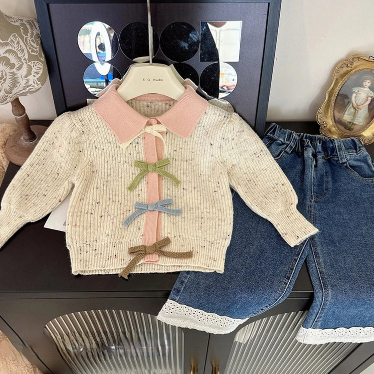 Girls' Bow Sweater Spring and Autumn Style