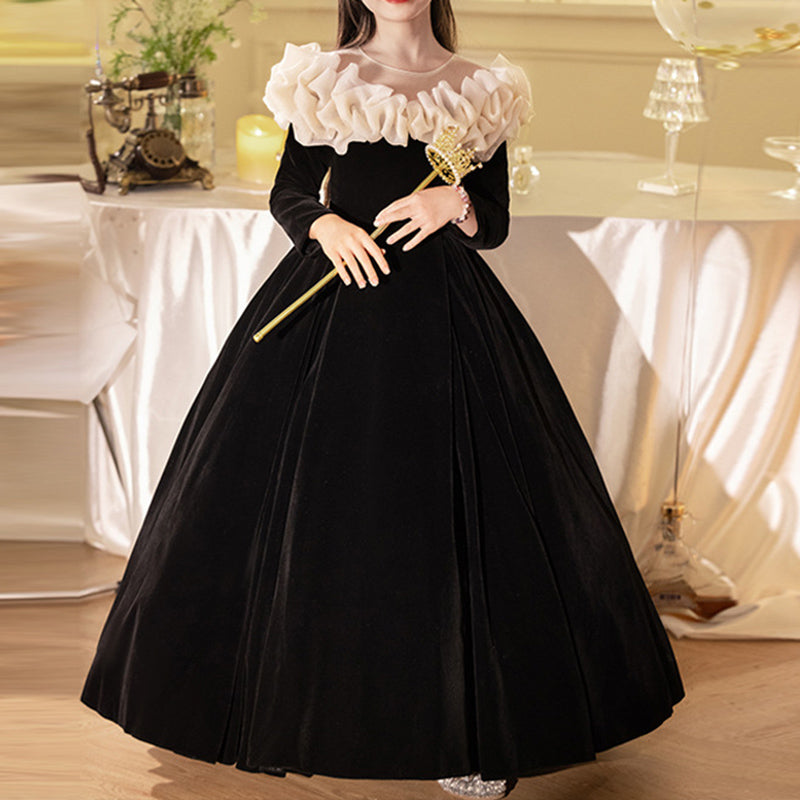 Children's Party Black Dress Girls Long Sleeve Birthday Princess Dress Children's Party Black Dress Girls Long Sleeve Birthday Princess Dress