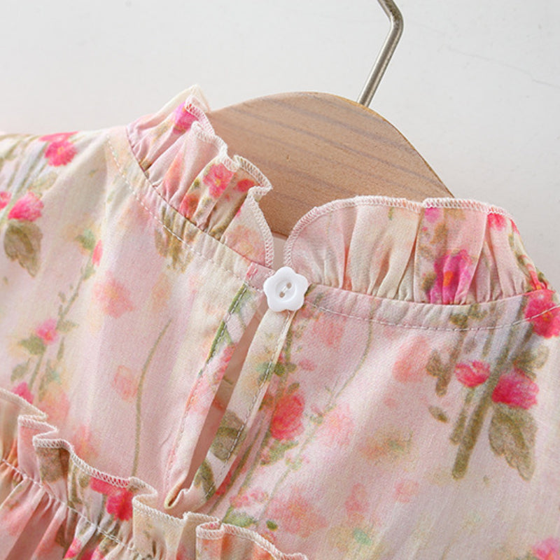 New Summer Girls' Printed Flying Sleeve Princess Dress