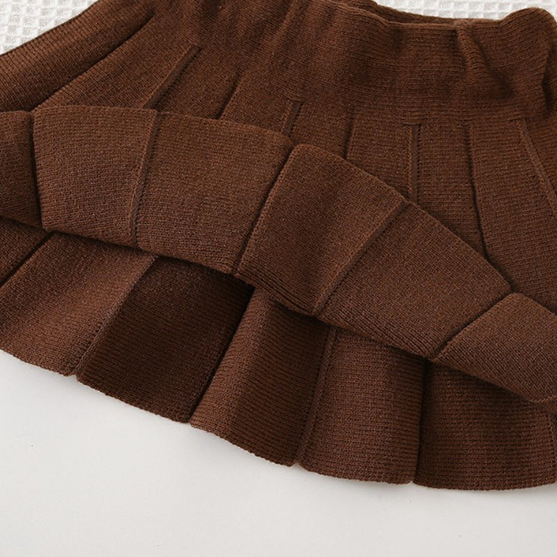 Girls' Bow Knitted Sweater Pleated Skirt Two-Piece Set