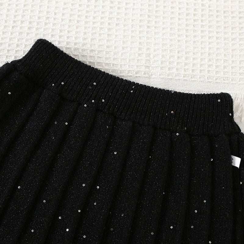 Girls' 3D Beaded Knitted Cardigan Skirt Two-Piece Set