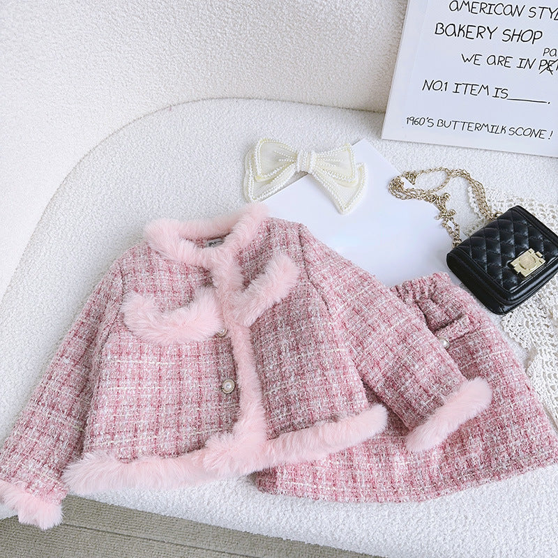 Cute and Warm New Year Baby Girl Pink Two-piece Set