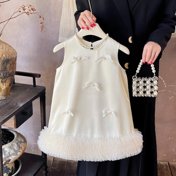 Girls New Cute White Birthday Party Vest Princess Dress
