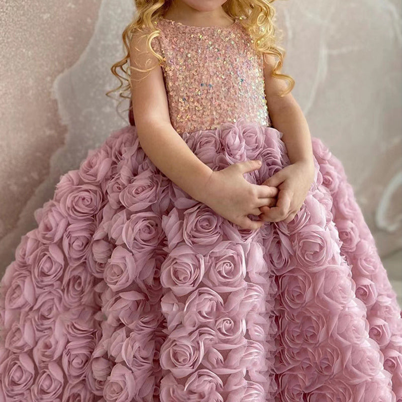 Cute Girl Rose Fairy One-year-old Princess Dress Flower Girl Dress marryshe Cute Girl Rose Fairy One-year-old Princess Dress Flower Girl Dress marryshe