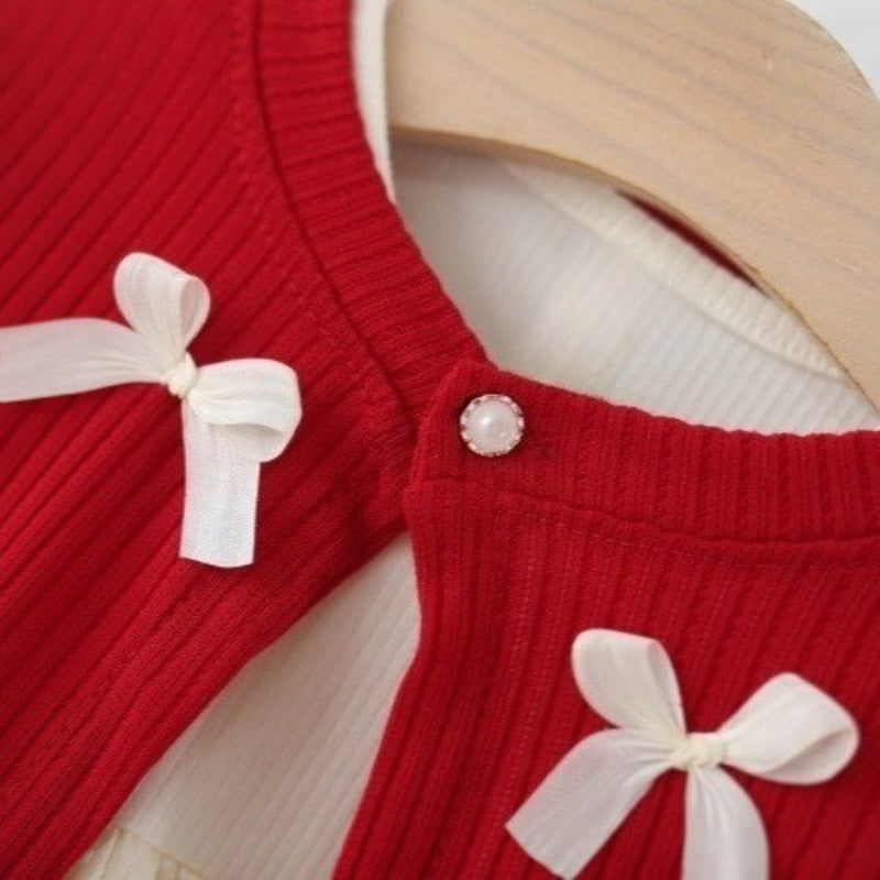 Girls Autumn Knitted Cardigan Cake Dress Two-Piece Set