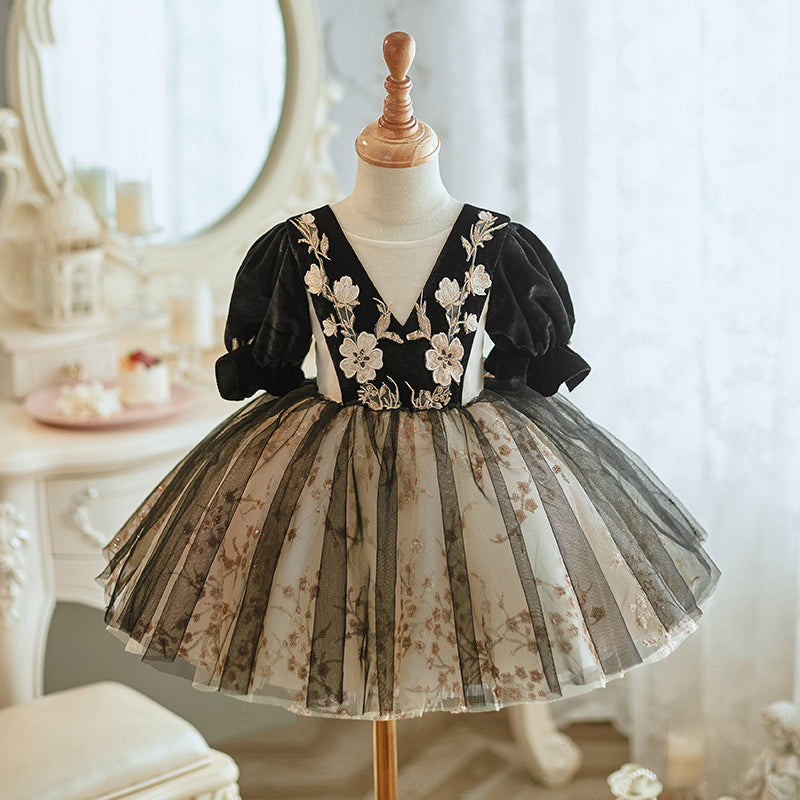 infant pageant dresses Baby Girl First Pageant Dress Toddler Embroidery Birthday Princess Dress, Black / 7-8 Years (140cm)