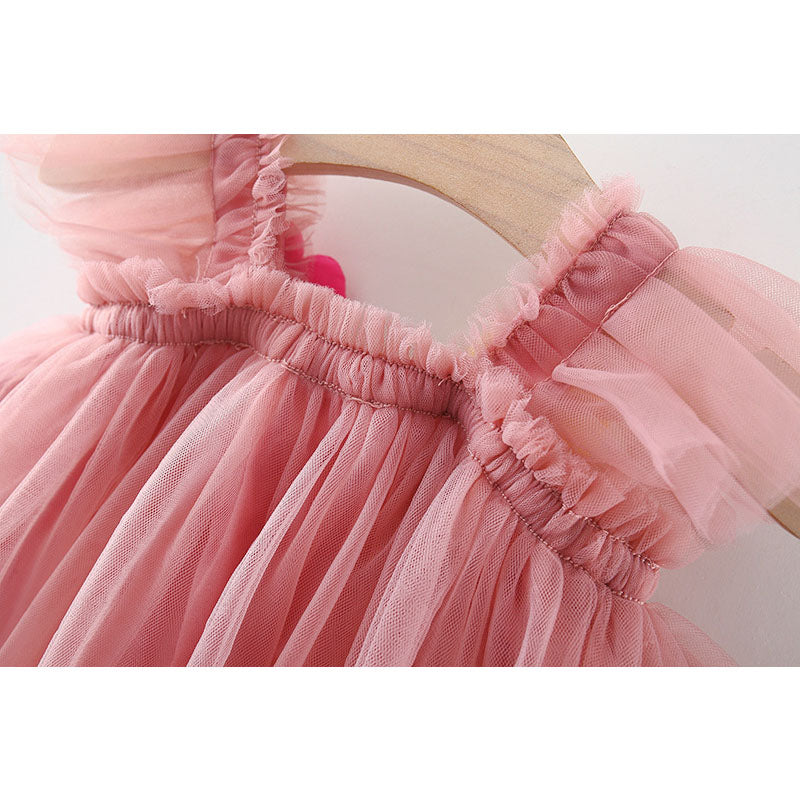 Baby Girl 3D Flower Flying Sleeve Princess Dress