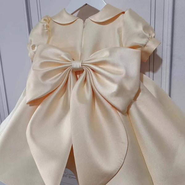 Elegant Baby Champagne Baby Doll Collar Big Bow Princess Dress Toddler Pageant Dresses