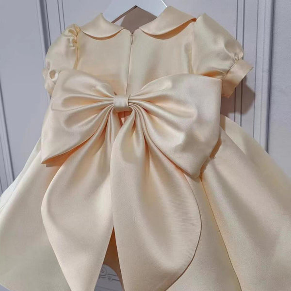 Elegant Baby Champagne Baby Doll Collar Big Bow Princess Dress Toddler Pageant Dresses